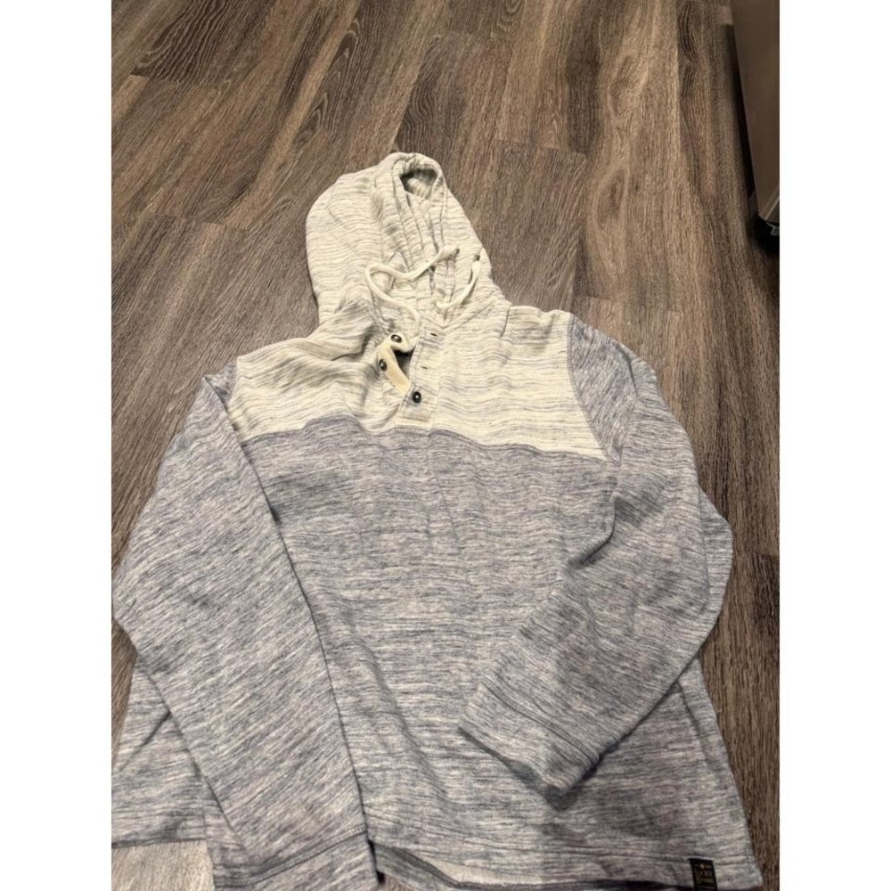 Lucky Brand Mens Space Dye Henley Hoodie Blue Cream Pullover XL